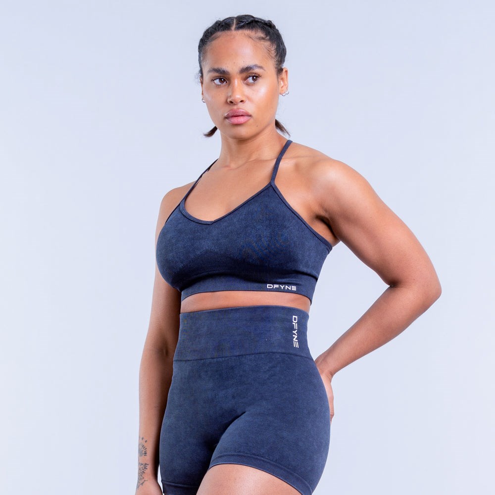 DFYNE Valkyrie Acid Wash Sports Bra Charcoal | 238906HNR